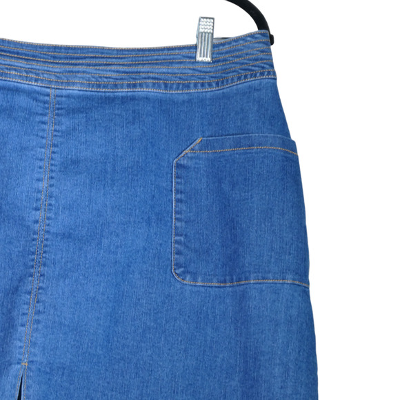 Universal Denim Skirt Womens Size 18 Blue Exposed Zipper Sexy Slit Pockets - Picture 2 of 8